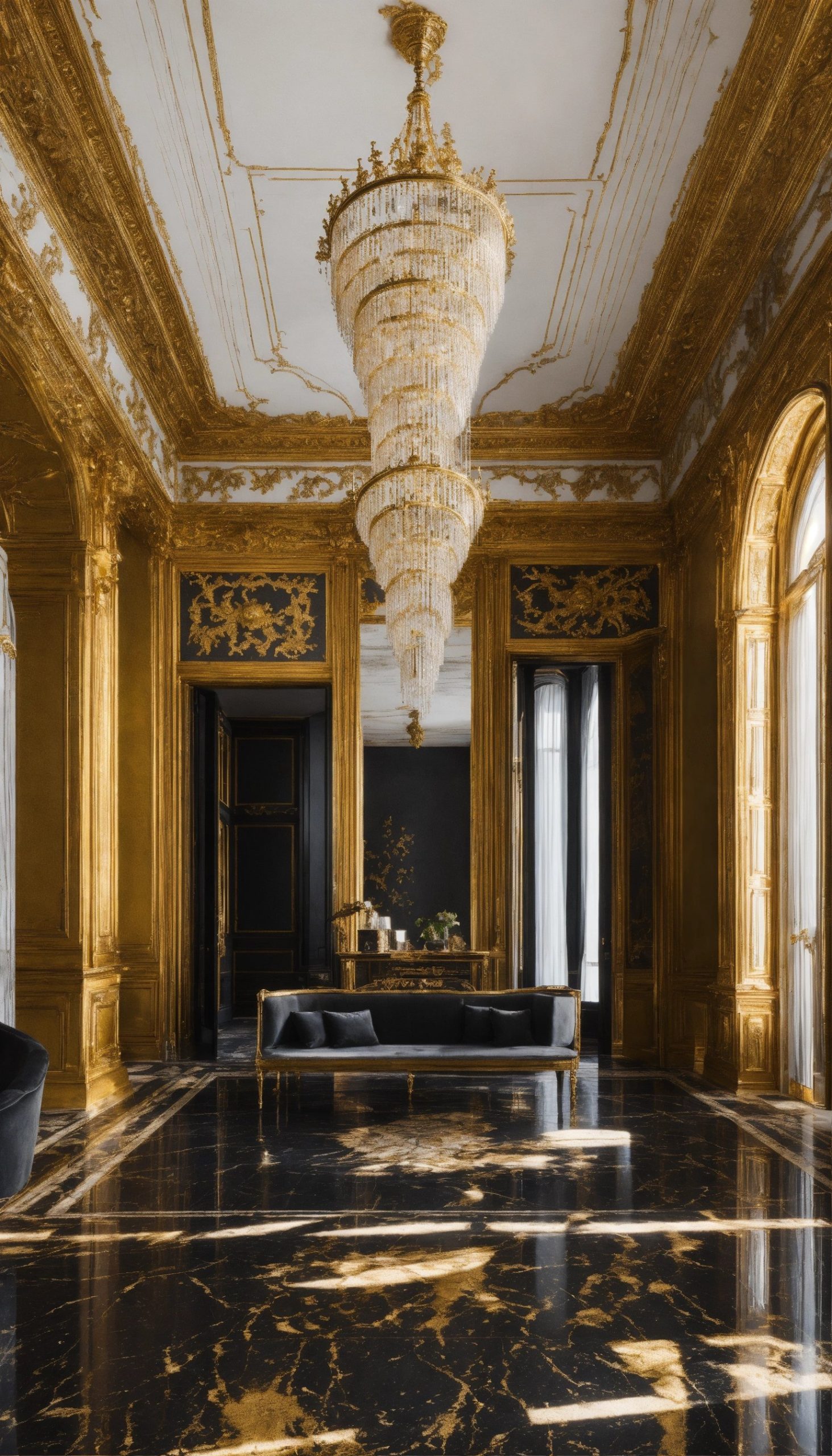 Villa de luxe avec du noir proéminent de l'or et d